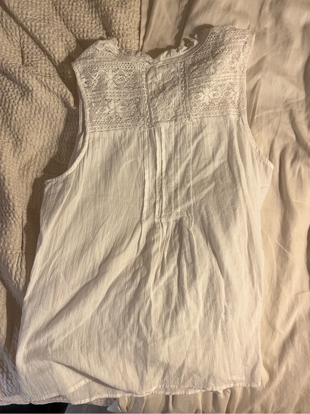 Zara Cotton Ladder Print White Blouse